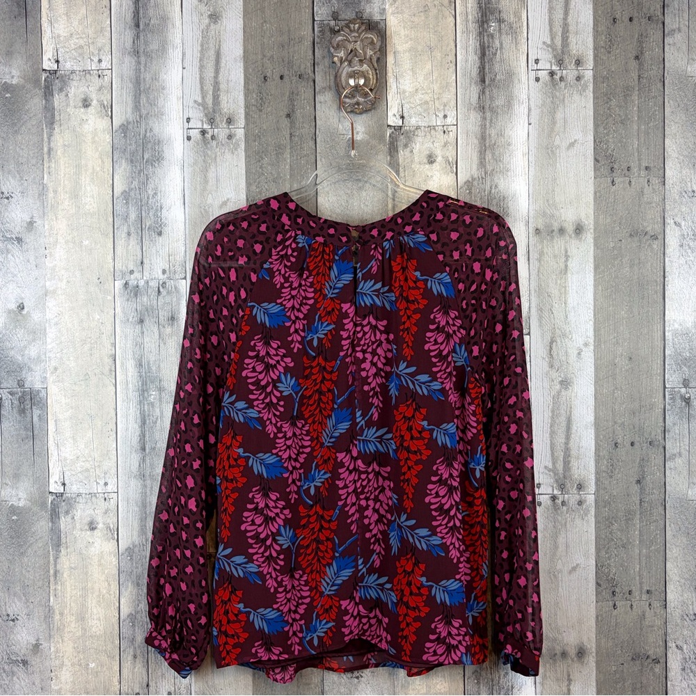 Boden Erica Top In Floral Leopard Pink Wine Multicolor Print Size 6.